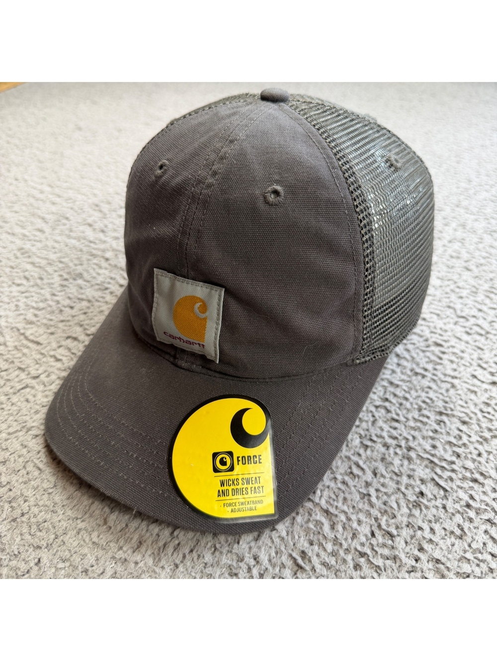 Carhartt Force Gray Canvas Mesh Back Trucker Hat Logo Patch Snapback NWOT